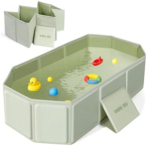 Orzbow Collapsible Baby Bathtub, Toddler Bathtub with Non-Slip Base, Portable Bath Tub for Kids Infant 12 Months+ Travel, Easy to Clean, Stable & Durable, Space-Saving, Green