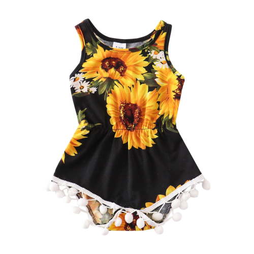 Baby Girl Clothes Sleeveless Sunflower Floral Romper Jumpsuit Cute Baby Girl Clothes,Size 6 Months-9 Months