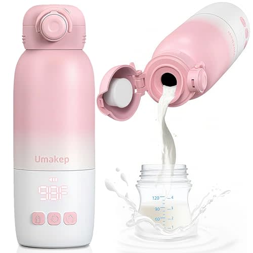 Portable Bottle Warmer, Large 12oz Capacity with Dual Heating Modes for Breast Milk & Water, Smart Temperature Control, Long Battery Life, Bottle Warmer for Outdoor, Airplane & Car Travel, Pink