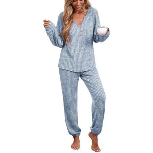 iChunhua Pajama Sets for Women Long Sleeve Pullover Sweater Top and Ribbed Knit Jogger Pant 2 Piece Sleepwear