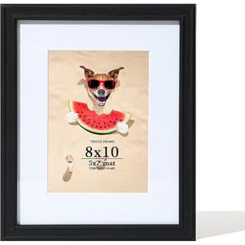 8x10 Picture Frame Black for Wall or Tabletop Display with Real Glass, 8x10 Art Wooden Frame with Mat of 5x7 Photo for Home Decor Gifts