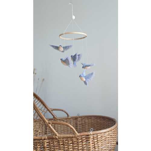 Flying Bluebirds Baby Mobile For Nursery: Easy To Hang Above The Crib Or Changing Table