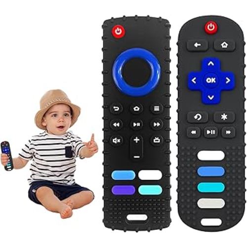 YAPROMO 2Pcs Baby Teething Toys - TV Remote Control Shaped Teethers for 3-18 Babies, Food-Grade Remote Teethers, BPA-Free