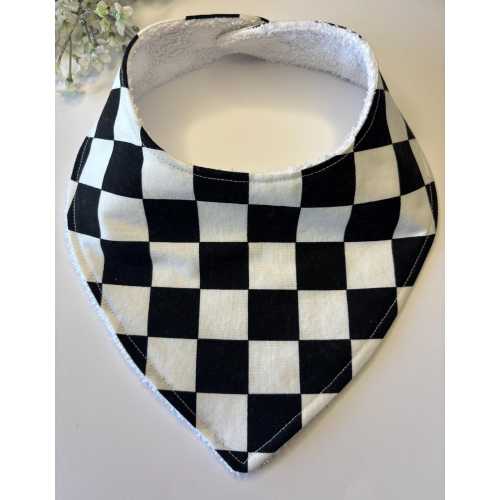 Checkered Flag Baby Bandana Bib, Adjustable Cotton Terry Cloth