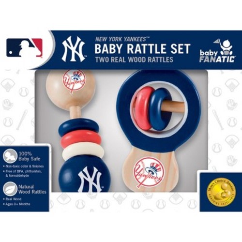 BabyFanatic Wood Rattle 2 Pack - MLB New York Yankees Baby Toy Set