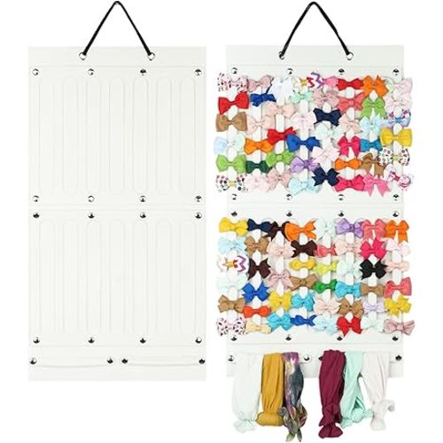 PACMAXI Baby Girl Hair Bows Holder, Hair Clips Storage Hanger For Ribbons, Hair Bows Organizer, Baby Hair Clip Storage Display Sturdy Stand, Wall Hanging for Girl Room (Ivory white 2, Small)