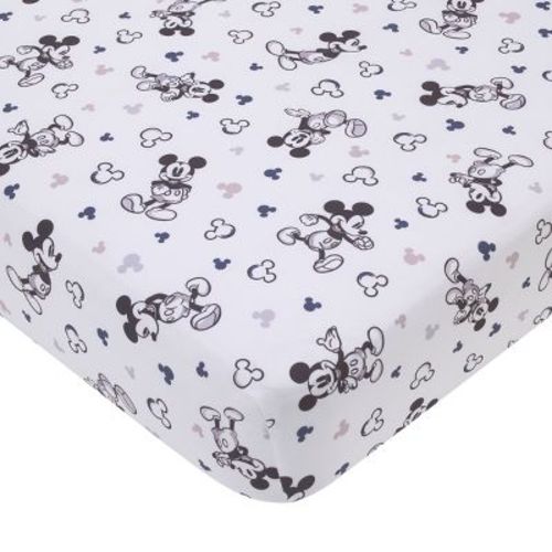 NoJo Disney Mickey Mouse Gray, Black, and White Super Soft Nursery Fitted Crib Sheet