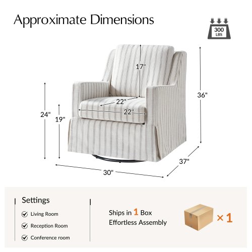 HULALA HOME Lillie 30" W Farmhouse Slipcovered Down-blend Swivel Rocking Chair with Pillow Back