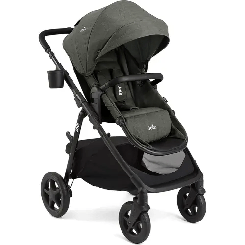 Joie Ginger 4-in-1 Convertible Pramette and Stroller, Height Adjustable seat, All-Wheel Suspension, Extra Storage – for Newborns and Toddlers (Evergreen)