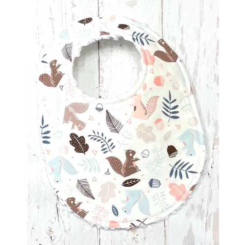 New!! Squirrel Baby Bib, Girl or Boy - Gender Neutral Baby Bib - Single Triple Layer Chenille Bib - WOODLAND SQUIRRELS