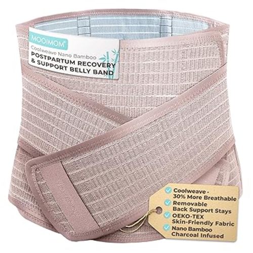 Coolweave Postpartum Belly Band for C-Section Recovery, Breathable Maternity Abdominal Binder with Ergonomic Back Support, Adjustable Belly Wrap for Post Surgery Recovery, Waist & Core