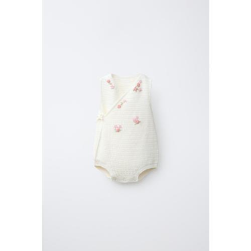 FLORAL EMBROIDERED KNIT ROMPER - Ecru | ZARA United States