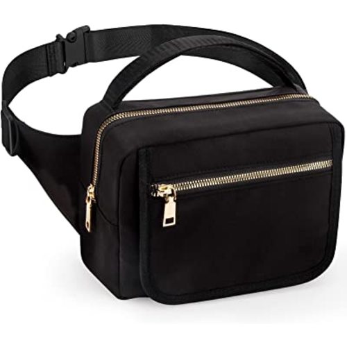 printe Small Diaper Bag with Portable Changing Pad, Crossbody Women Waist Bag with Wipes Pocket for Travel, Stroller Funny Pack, Black