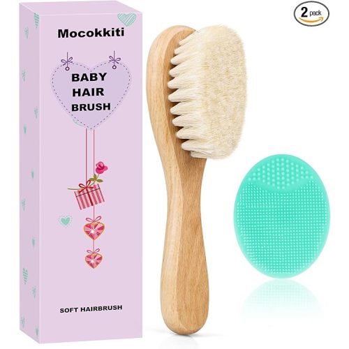 Baby Hair Brush, Goat Bristles Brush and Baby Cradle Cap Brush Set for Cradle Cap Wood Bristle Brush for Newborns and Toddlers (2 Piece)