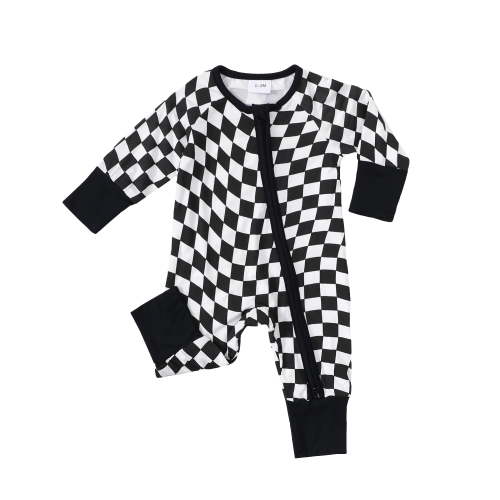 Baby Romper Bamboo Fiber Baby Boy Clothes Newborn Zipper Jumpsuit Checker Long-Sleeve Baby Clothing 0-18M