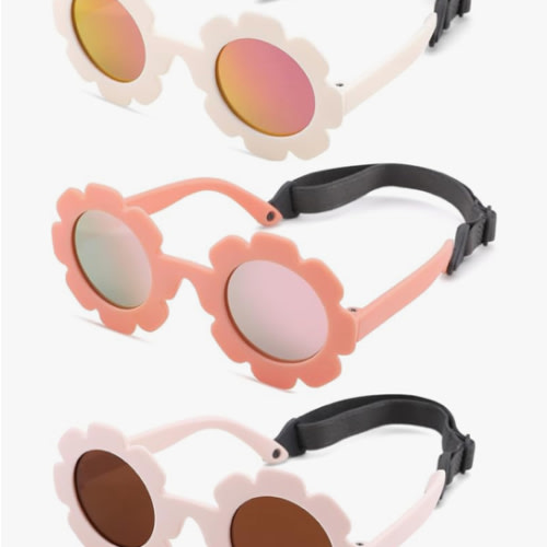 GLARDEFE Polarized Baby Sunglasses with Strap - Unbreakable Infant Flowers Sunglasses for Newborn Girls Boys Age 0-12 Months