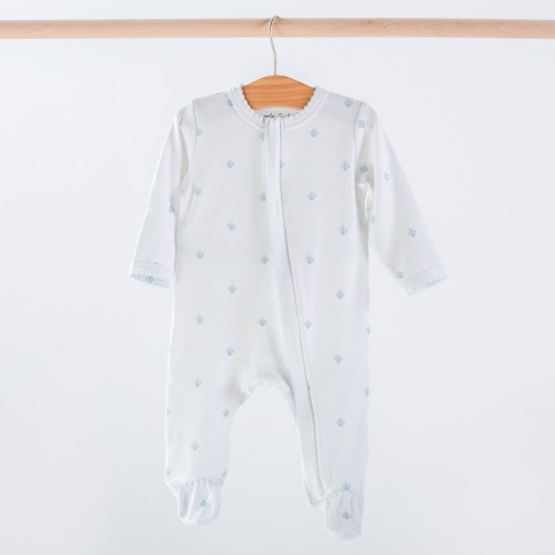 Blue Fleur De Lis Organic Cotton Zip-Up Pajamas
