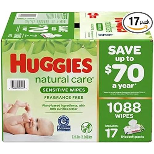 HUGGIES Natural Care Sensitive Baby Wipe Refill, Fragrance Free (1,088 Count)