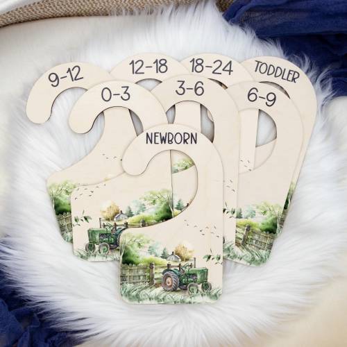 Farm Clothing Dividers, Green Tractor Baby Clothing Divider, Wood Wardrobe Divider, Nursery Closet Divider, Farm Nursery Theme C40