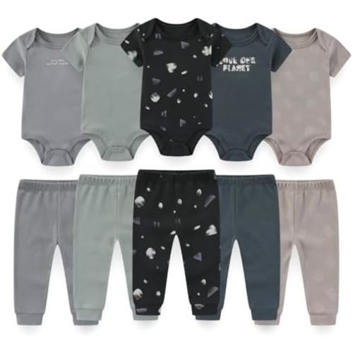 Newborn Baby 10-Piece Cotton Layette Set Short Sleeve Bodysuits and Pants Unisex Baby Clothes Gift Sets