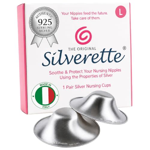 Silverette Nursing Cups, Postpartum Essentials, The Real Silverette, Large | Pure 925 Sterling Silver Nursing Cups, Nipple Shields for Breastfeeding Newborn, Silver Nipple Covers, Made in Italy, Gift