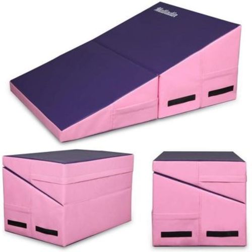 Incline Gymnastics Wedge Mat, Folding Gymnastics Mat for Kids Girls Home Training Exercise Purple & Pink