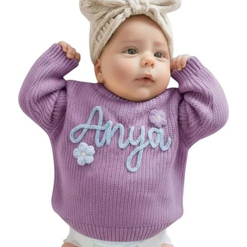 Personalized Baby Sweater with Name Custom Sweater for Newborn Boy Girl Hand-Embroidered Gift for Baby Shower Birthday Xmas