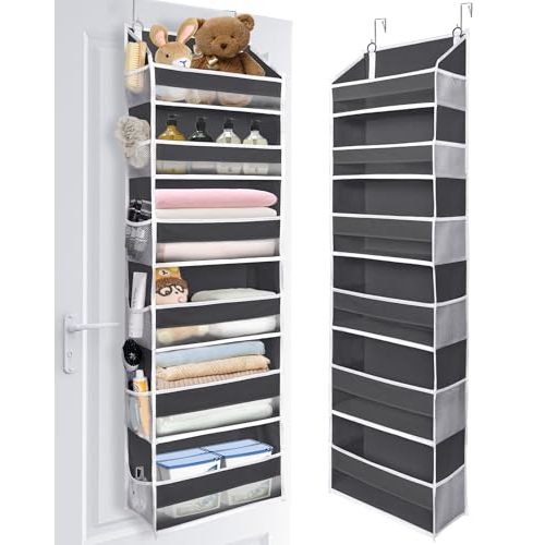 ULG Over The Door Organizer with 6 Large Pockets 12 Side Pockets, 50lbs Weight Capacity Door Hanging Organizer for Bedroom, Bathroom, Pantry, Nursery Storage, Dark Gray