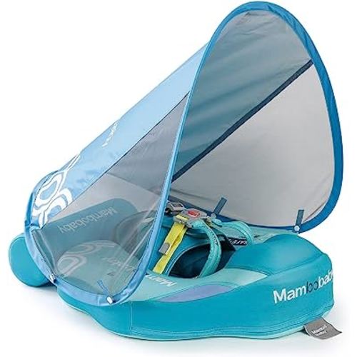 Mambobaby Baby Pool Float with Canopy & Tail Non-Inflatable Solid Baby Swim Float for Infants Toddlers 3-24 Months Upgrade Soft Waterproof Skin-Friendly Material Infant Swimming Float