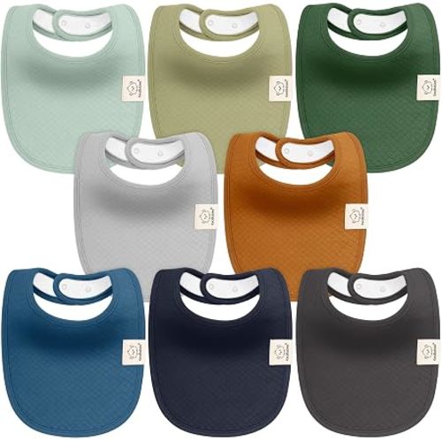 KeaBabies 8-Pack Baby Bibs for Drooling and Teething - Soft Organic Quilted Cotton Cloth Drool Bibs for Baby Girl, Boy, Toddler, Newborn, Infant, Soft & Super Absorbent (Hunter)