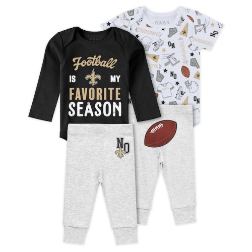 New Orleans Saints WEAR by Erin Andrews Newborn & Infant Three-Piece Turn Me Around Bodysuits & Pant Set
