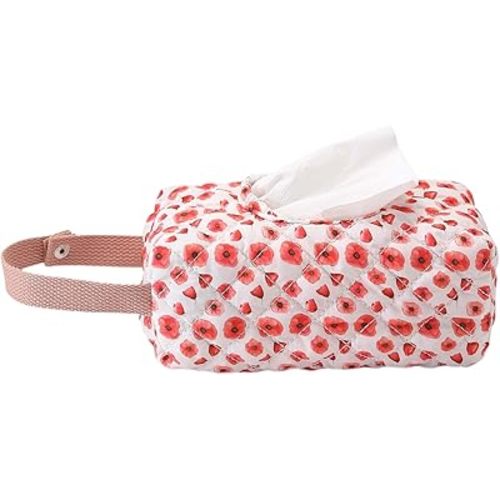 Quilted Baby Wipe Holder Floral Wipe Pouch Portable Mommy Bag with Lanyard for Car, Stroller