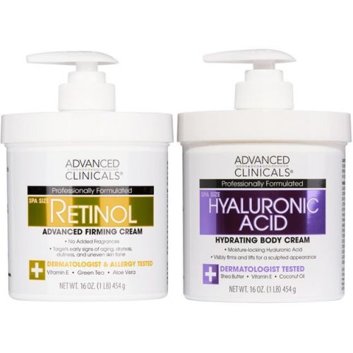 Advanced Clinicals Firming Retinol Body Lotion + Hydrating Hyaluronic Acid Body Cream Set For Crepey Skin & Wrinkles, 2 Piece Set