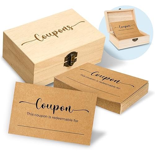 50 Blank Coupon Cards Box - Love Coupon for Him, Blank Coupon Book for Husband from Wife, Valentines Day Gifts for Him Her, Boyfriend Birthday Gift Voucher