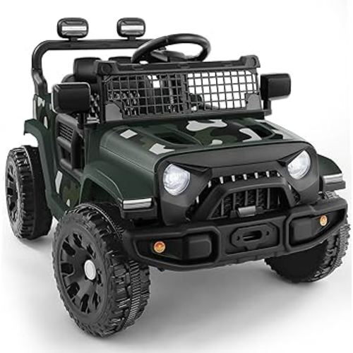 ELEMARA Ride On Car, Bluetooth Ride on Toys for Toddlers, 12V Kids Battery Powered Vehicles w/Remote, 3.5 mph Motorized Off-Road Truck, Electric Car for Kids w/3 Speeds,LED Lights- Green