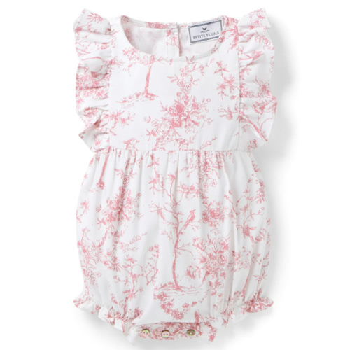 Baby's Twill Ruffled Romper in Timeless Toile