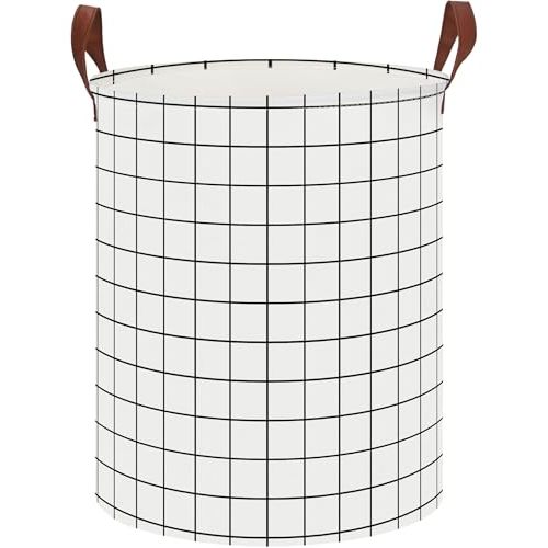 CLOCOR Collapsible Round Laundry Hamper/Large Storage Basket/Toys Bin/Boys and Girls Hamper/Room Decor (White check)