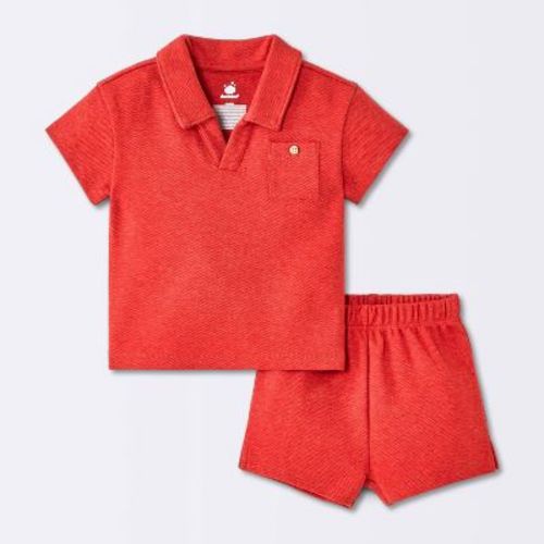 Baby Boys' 2pc Johnny Collar Polo Shirt and Shorts Set - Cloud Island™ Red 6-9M