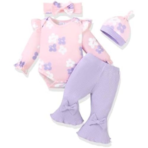 AMAWMW Baby Girl Clothes Ruffle Sleeve Romper Flared Pants Infant Outfit