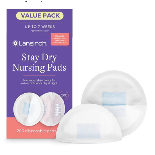 Lansinoh Stay Dry Disposable Nursing Pads, Soft and Super Absorbent Breast Pads, Breastfeeding Essentials for Moms, 200 Count