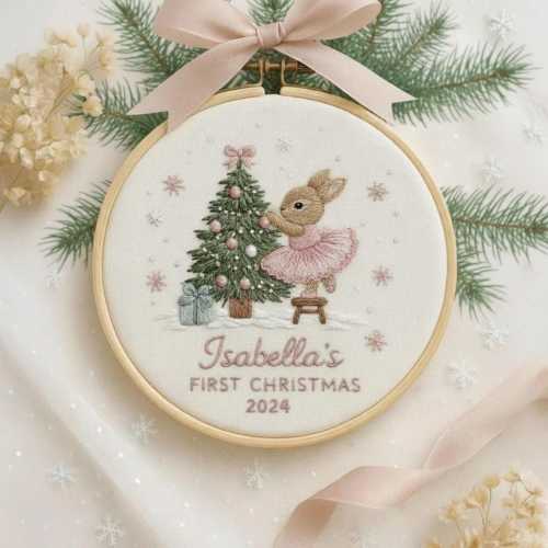 Personalized Baby's 1st Christmas Embroidered Ornament, Baby's First Christmas Gift, New Baby Gift, Baby Girl Ornament