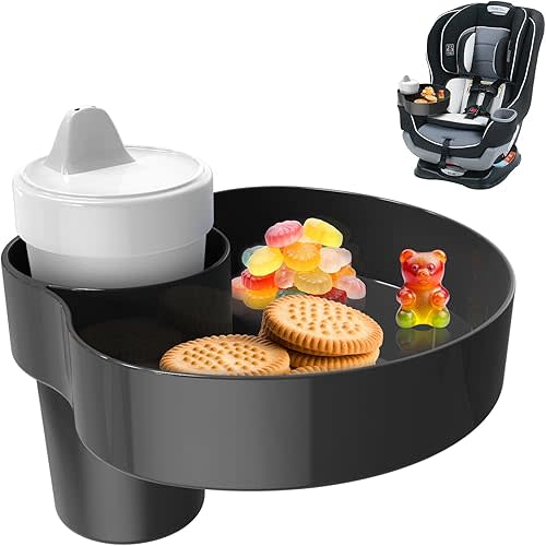 Car Seat Snack Tray with Cup Holder - Universal Fit Toddler Travel Essentials for Mess-Free Road Trips, Accessory for Kids Car Seats & Strollers, Black, 1 Pack