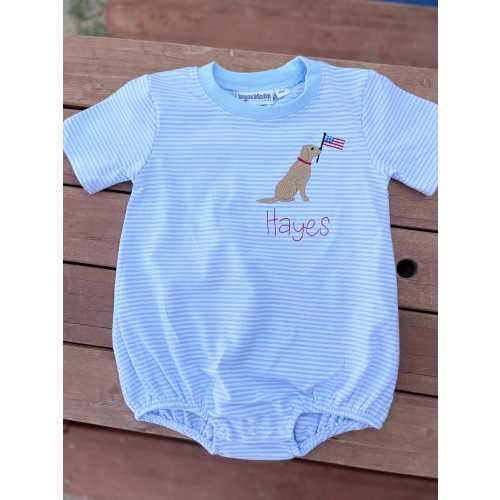 4th of July Baby Outfit, American Flag and Dog, Embroidered, Baby Boy outfit, Fourth of July Romper
