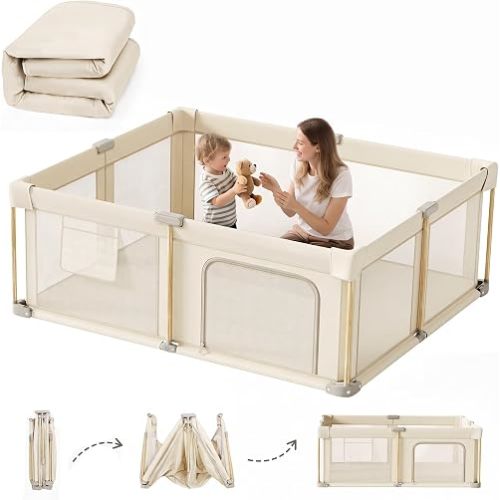 Foldable Baby Playpen with Mat, 71x59 Foldable Play Pen for Babies and Toddlers, Baby Playpen with Portable Design, Collapsible Play Yard for Fence Indoor and Outdoor
