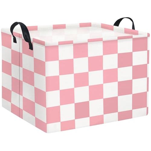 HIYAGON Rectangular Baby Girl Basket Fabric Storage Basket Storage Bin Organizer Box Room Decor(Pink Checkered)