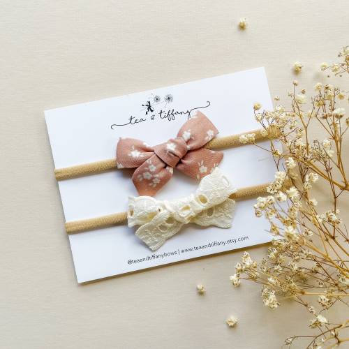 Mini Bow Set, Jasmine // Newborn Headbands, Petite Hand Tied Baby Bows, Baby Headbands, Girls Bows, Baby Hair Clip, Hair Bows.