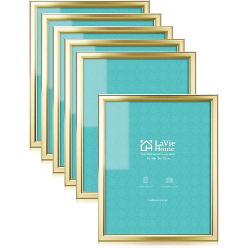 LaVie Home 8x10 Picture Frames (6 Pack, Gold) Simple Designed Photo Frame with High Definition Glass for Wall Mount & Table Top Display, Set of 6 Classic Collection