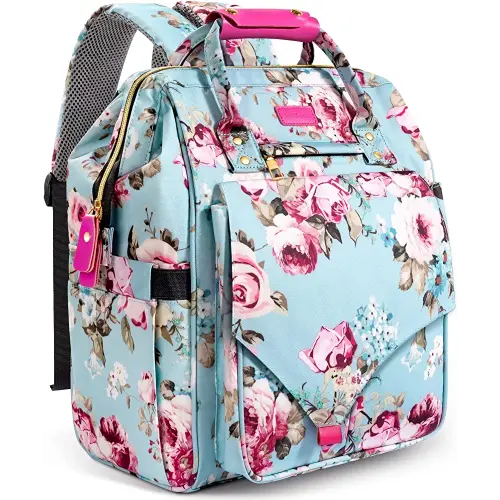 LitBear Diaper Bag Backpack, Large Capacity Multifunction Nappy Bags, Waterproof Baby Bag Floral Insulated Sturdy Travel Maternity Back Pack for Baby Girls with Diaper Pad Bottle Bag (Rose Flower)