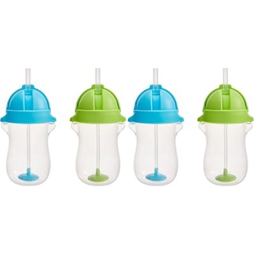 Munchkin Straw Cups, 10 Ounce, Weighted, Click Lock Lid | 4 Pack | Blue/Green | Toddler | Any Angle