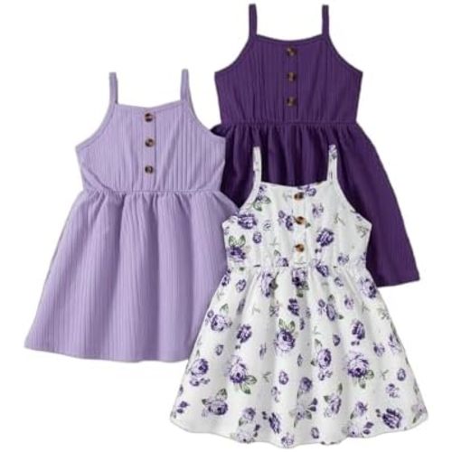 Girls Dresses Toddler Girls Dress 3-Pack Casual Party Print Skater A-line Dress Sundress